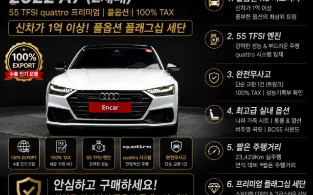 스포티지5세대 중고차 A7 (4K) 55 TFSI 콰트로 프리미엄 매물 사진 20 - 2022/11 23,429km